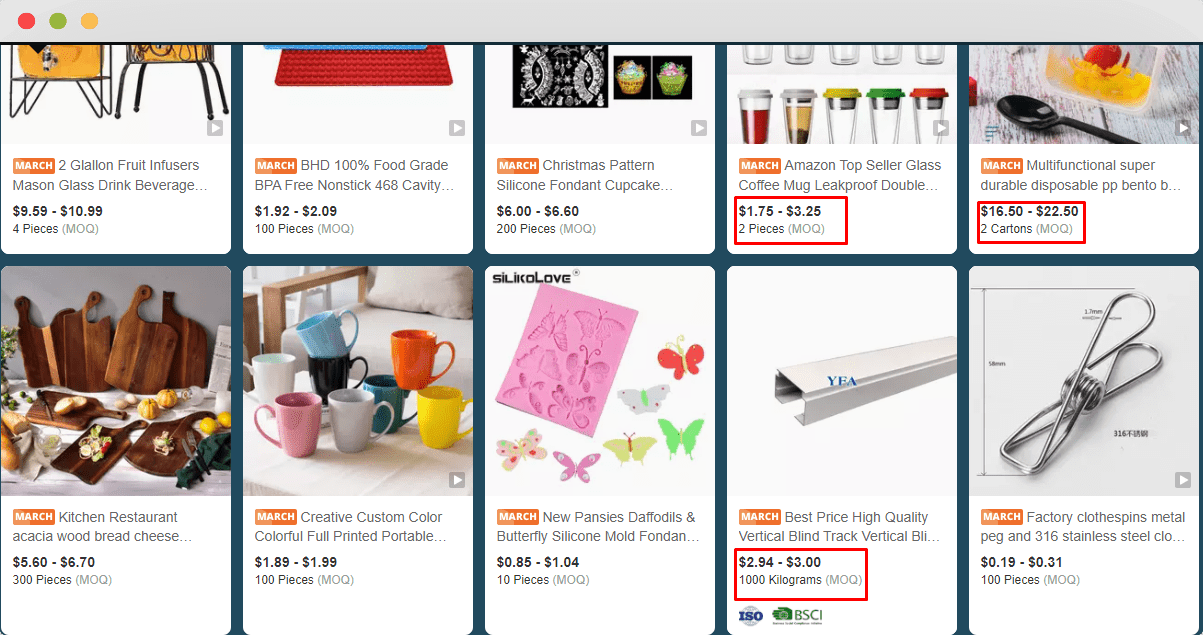 MOQ mentioned in different measuring units