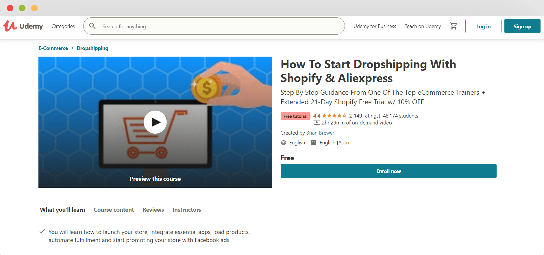 Udemy free dropshipping course