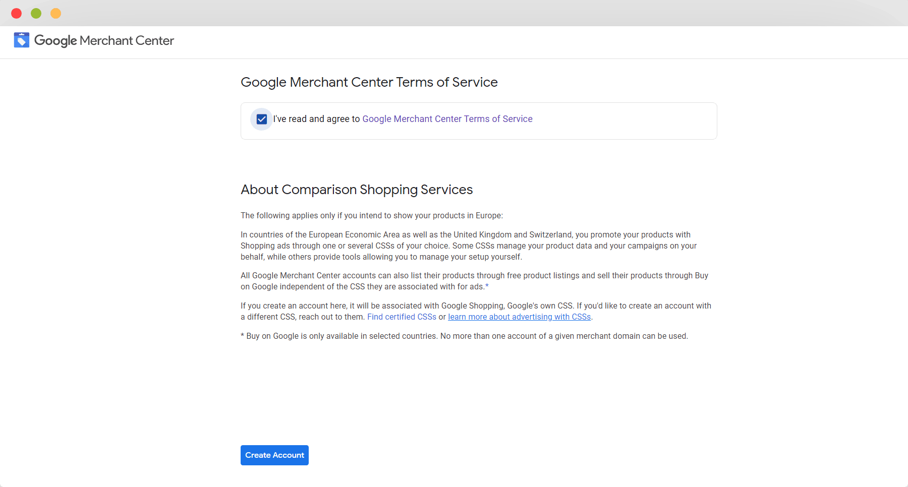 Google merchant center terms of service