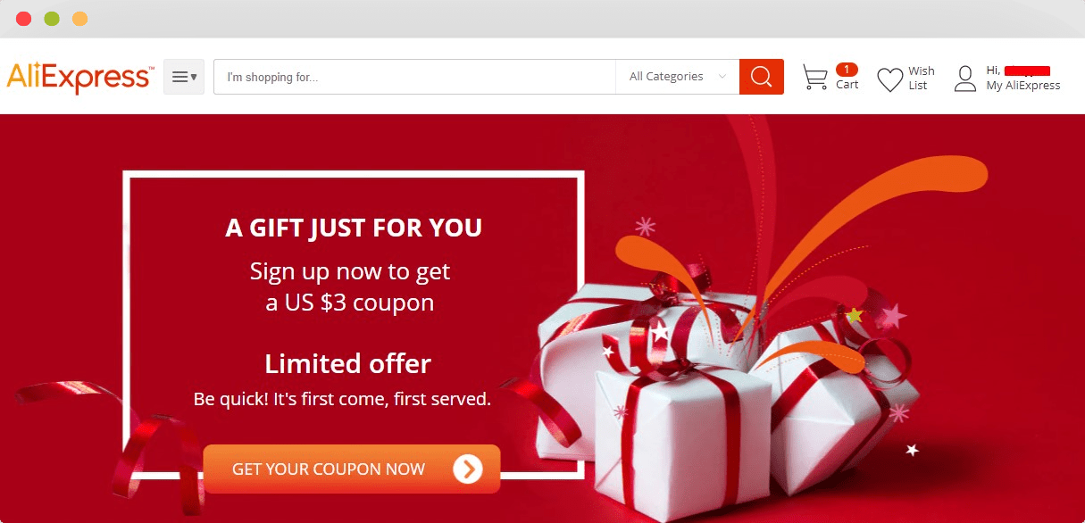 AliExpress new user discount
