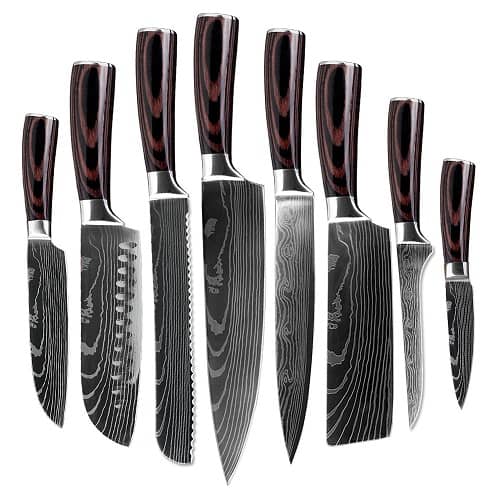 High carbon stainless steel Damascus pattern knife set