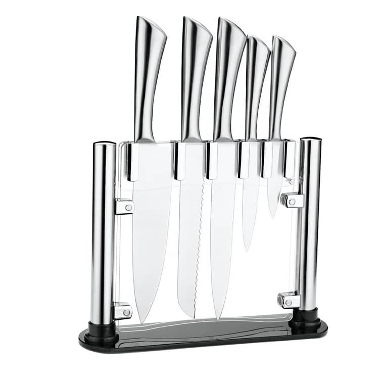 Stainless steel knife set with acrylic stand