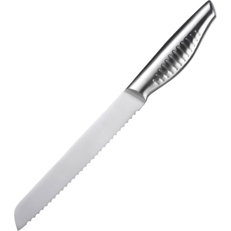 Stainless steel serrated bread knife with hollow handle