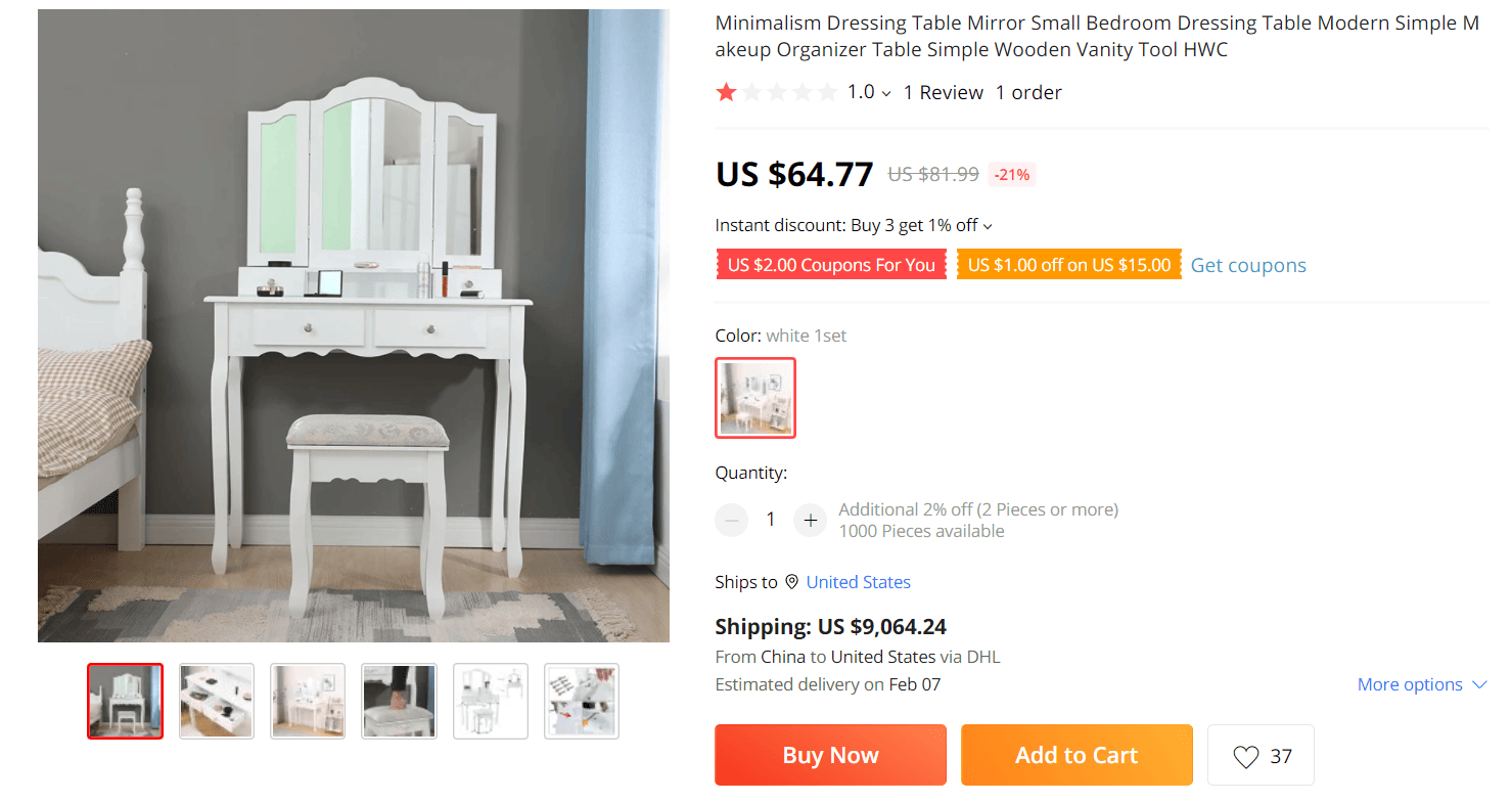 Dressing table with mirror