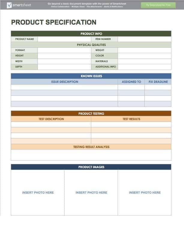 Product Specification Sheet Template