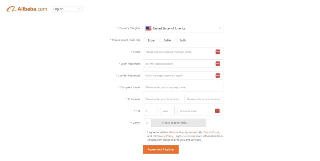 Setting up Alibaba account