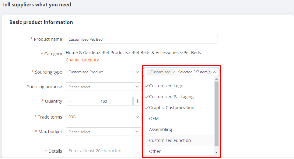 RFQ Form Customization