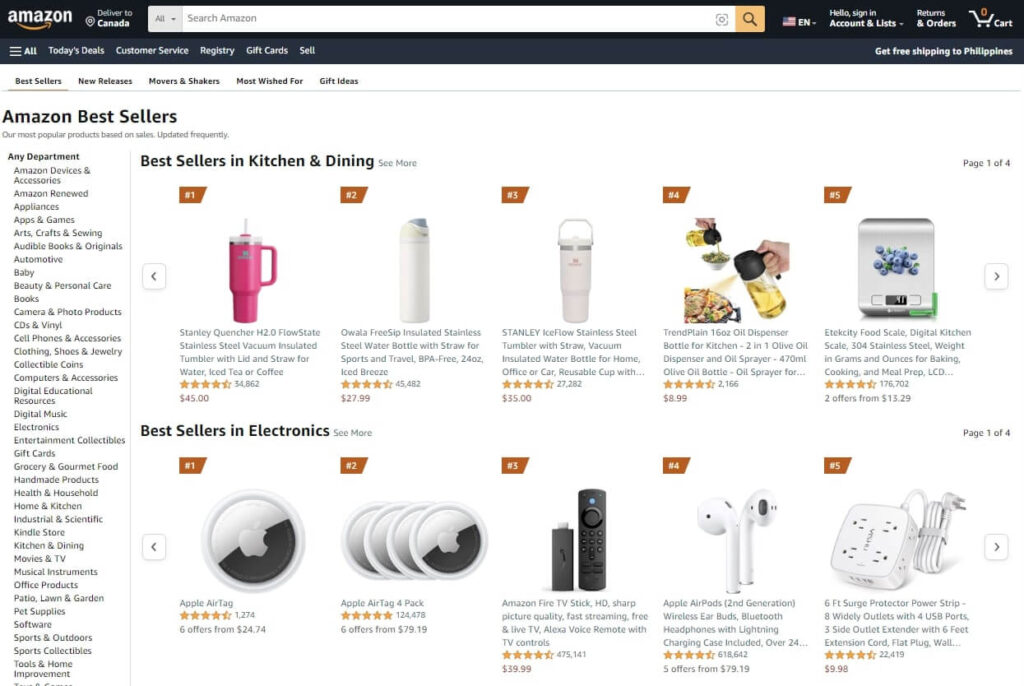 Amazon Best Sellers page