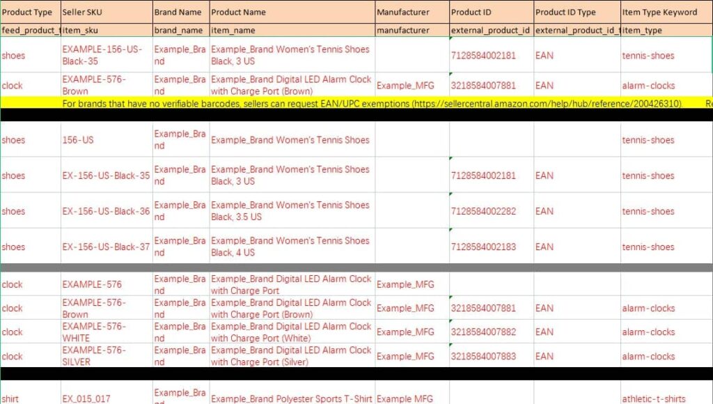 Amazon Inventory Templates