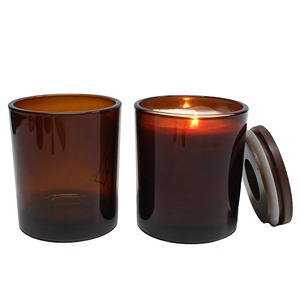 Amber Candle Jars with Wooden Lids