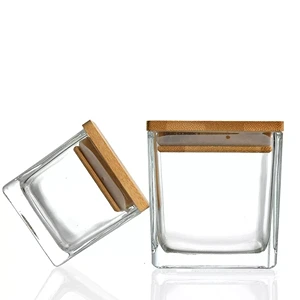 Square Candle Jars with Wooden Lids