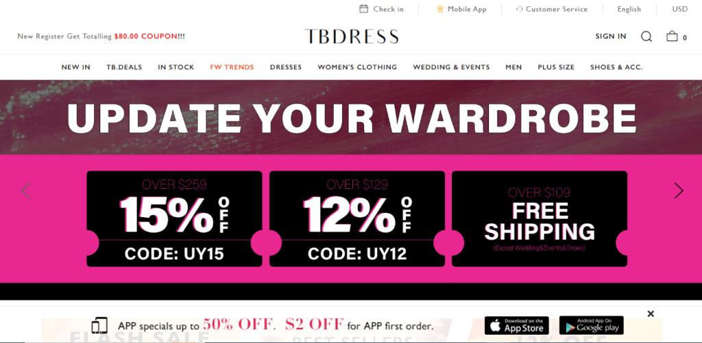 Tbdress coupon shop first order