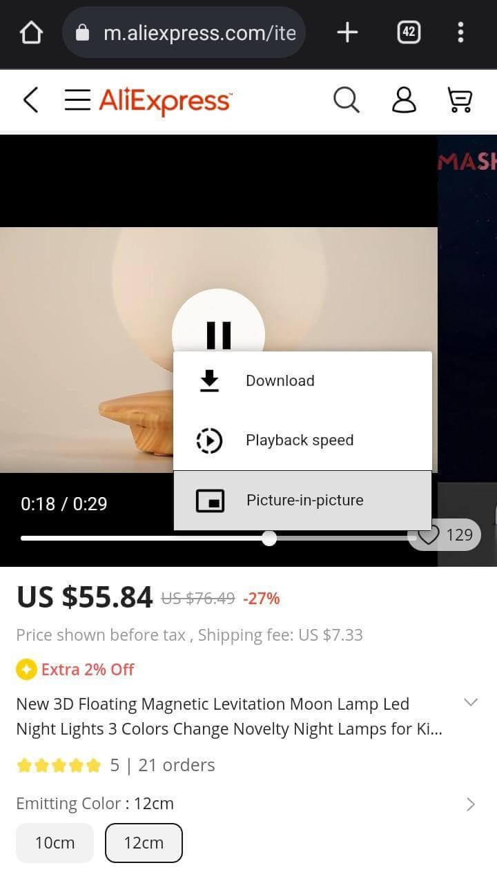 Click Download Button for Video on AliExpress Phone Browser