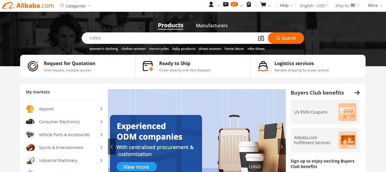 Alibaba's home page 