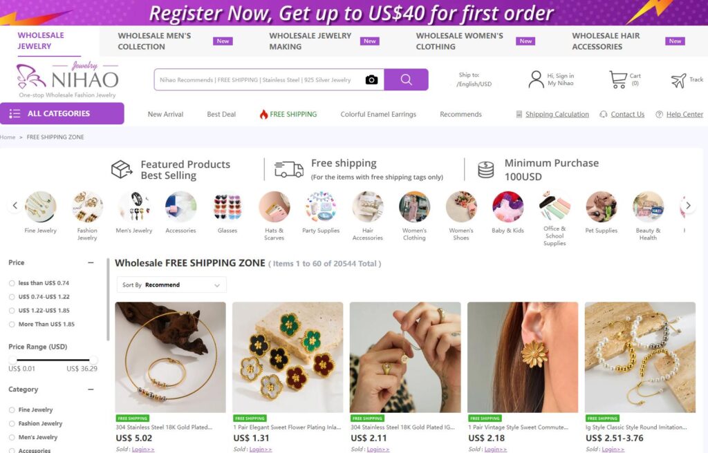 website homepage of Chinese Jewelry Manufacturer NihaoJewelry