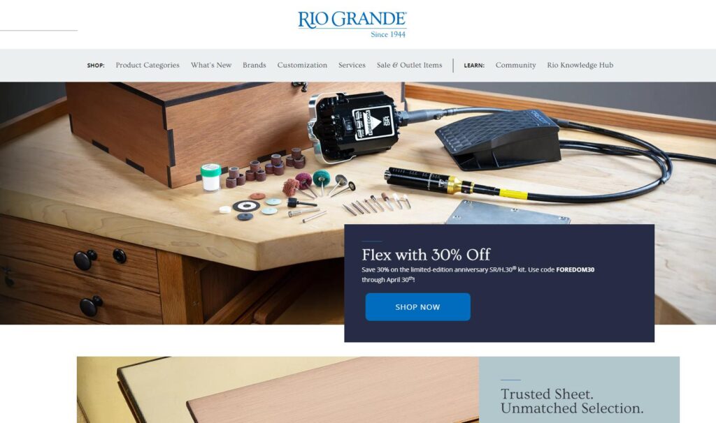 Jewelry Manufacturer Rio Grande ‘s website for small businesses