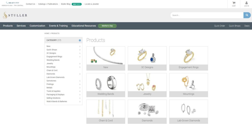American Jewelry Manufacturer Stuller‘s website homepage