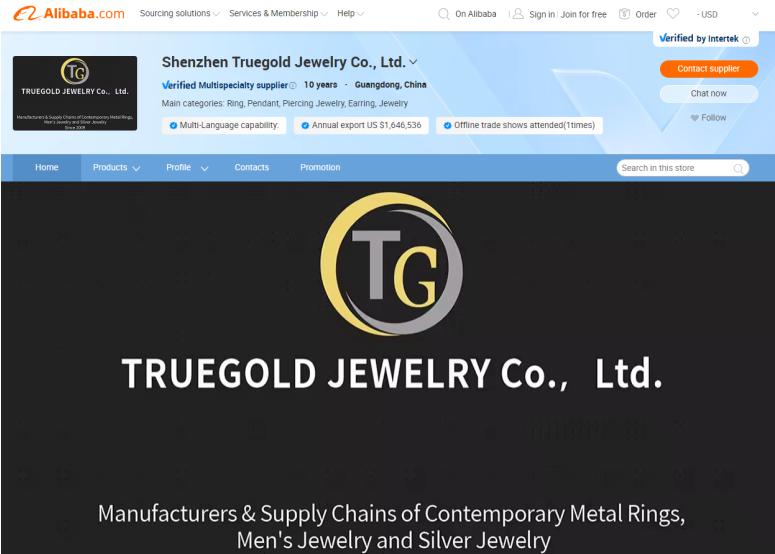 Jewelry Manufacturer Truegold ‘s website homepage