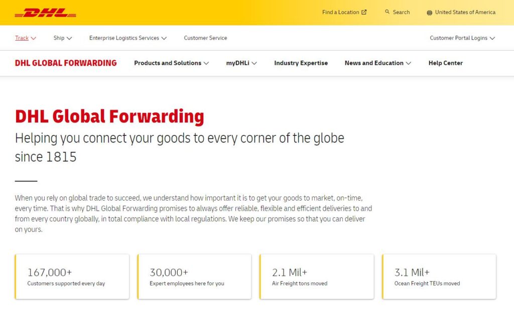 DHL Global Forwarding's homepage