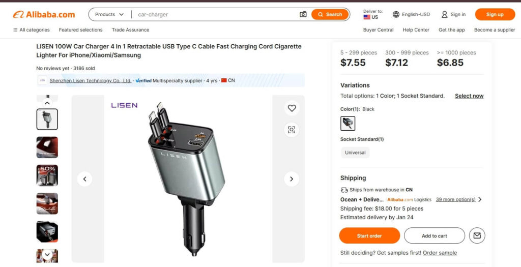 Lisen Charging Cable on Alibaba