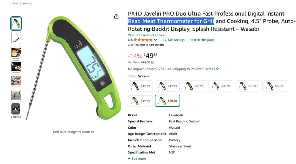 Cooking Temperature Meter on Amazon