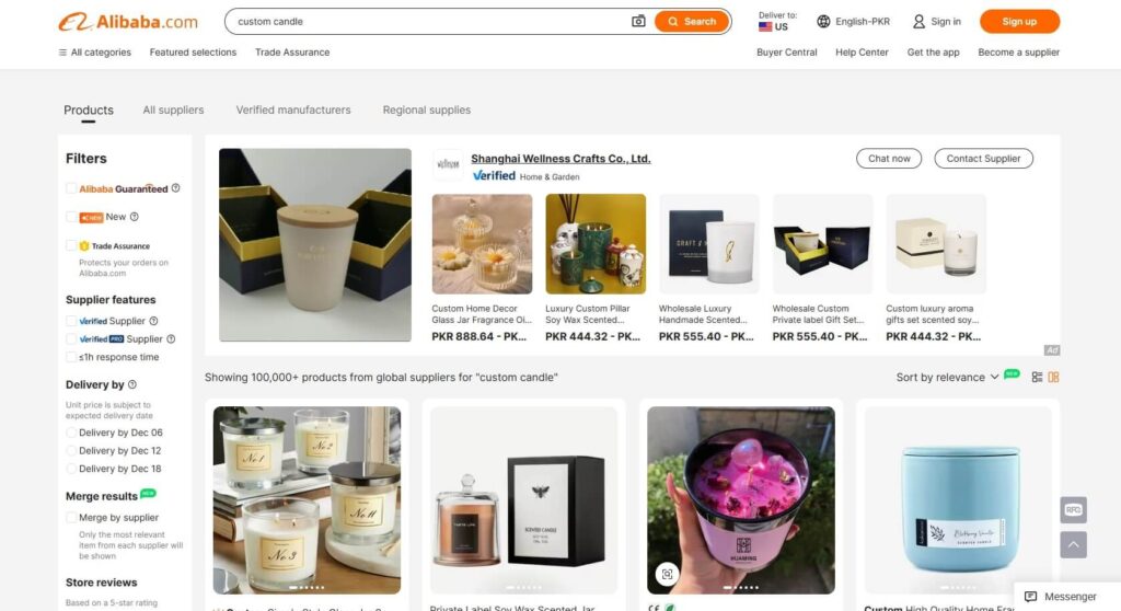 Custom Candles on Alibaba