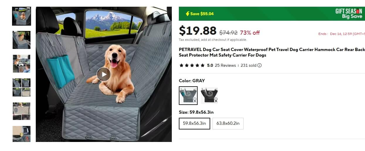 Dog Car Seat Cover