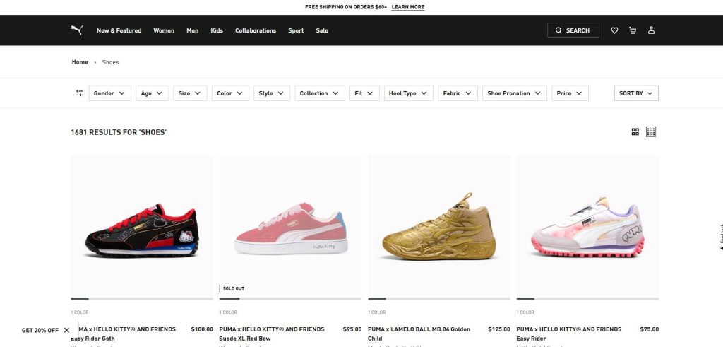 Puma Shoe Product Range