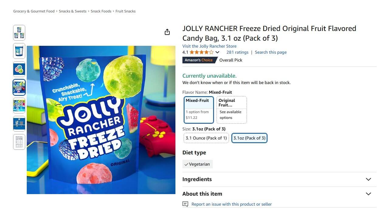 Freeze-Dried Candy (e.g., Skittles)