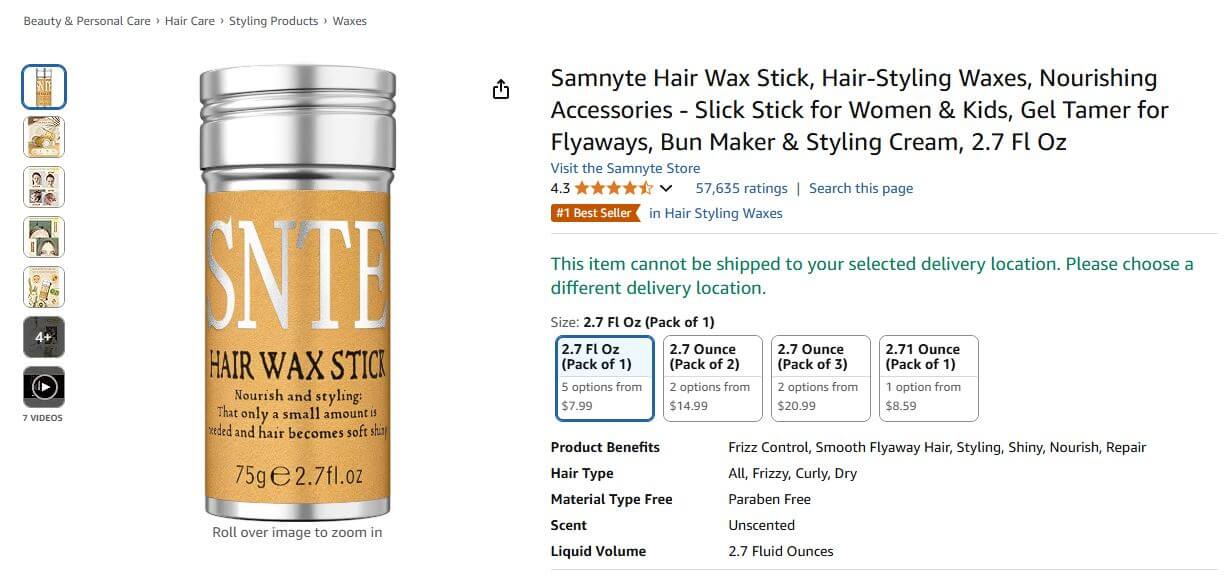 Samnyte Hair Wax Stick