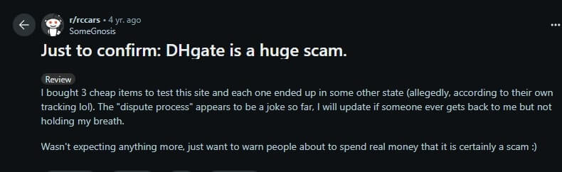 Negative Reviews on DHgate