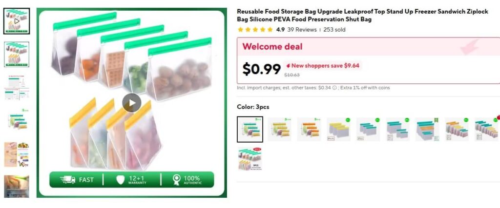 Reusable Silicone Food Storage Bags