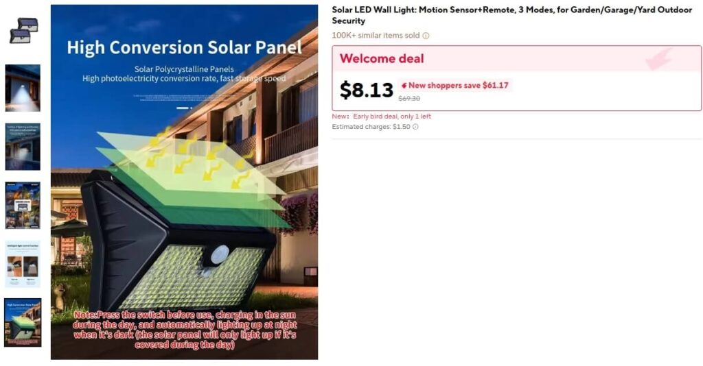 Solar-Powered Outdoor Security Light (Motion Sensor)