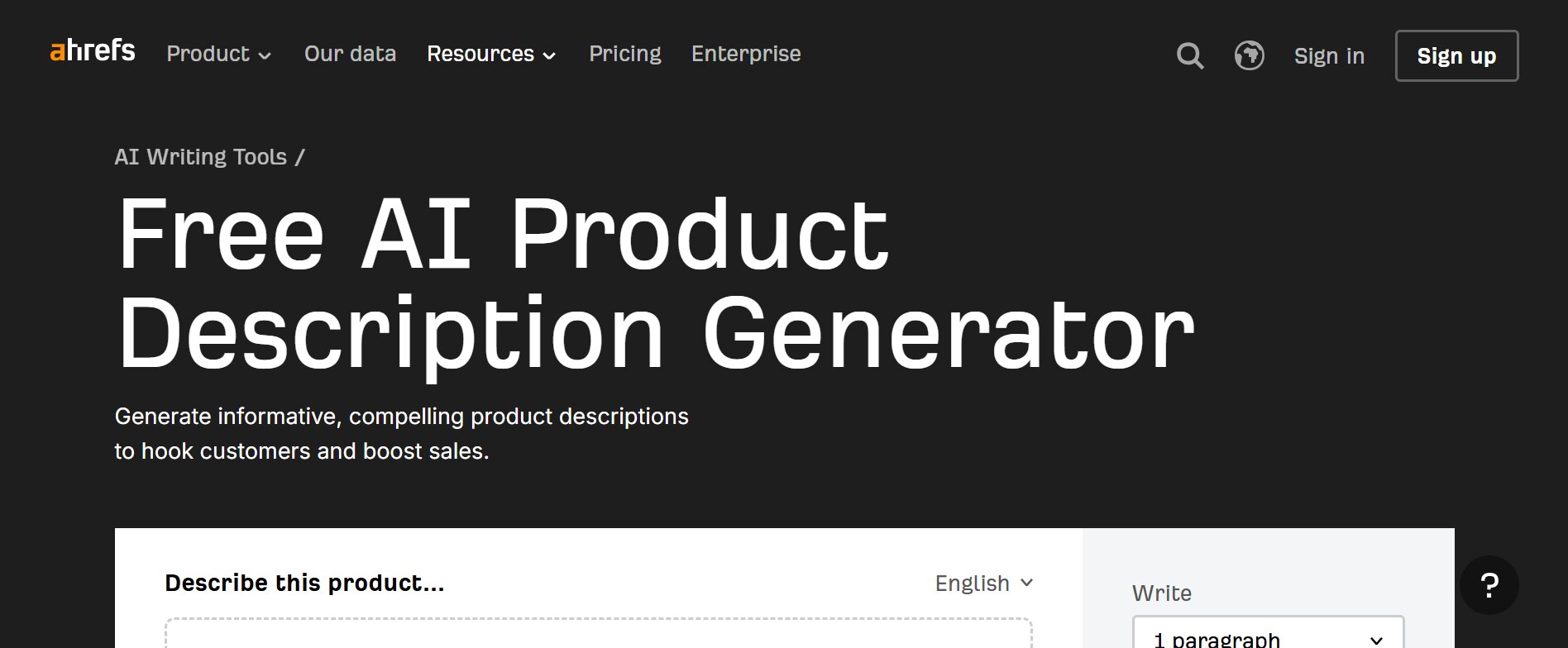 ahrefs product generator