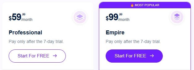 Spocket Professional and Empire monthly pricing cards