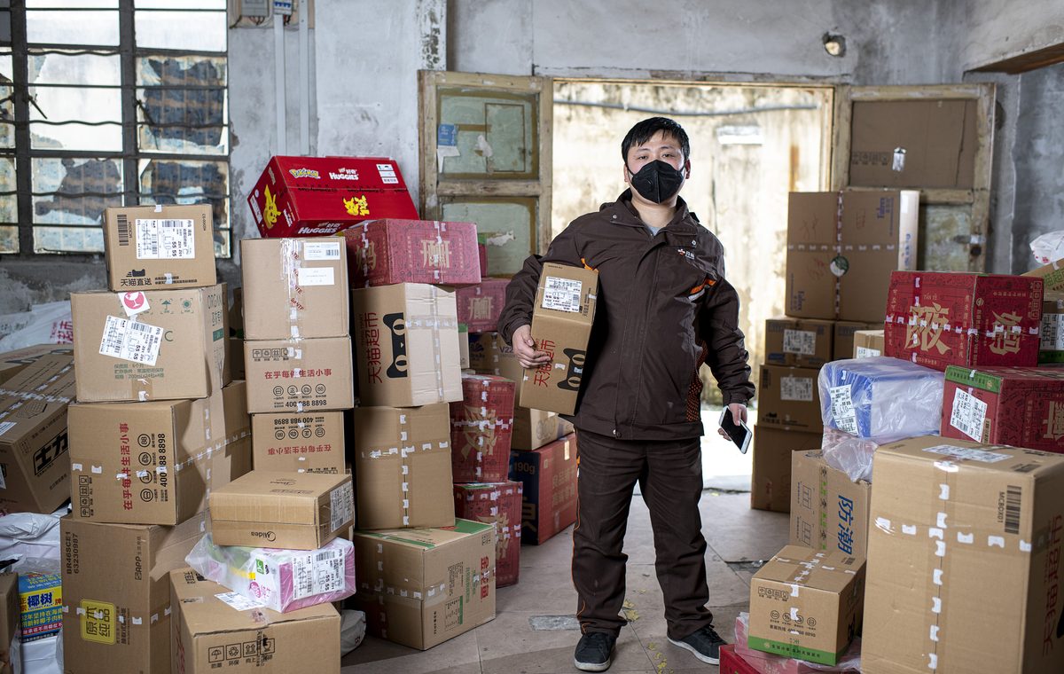 Real warehouse parcels prepared for shipment